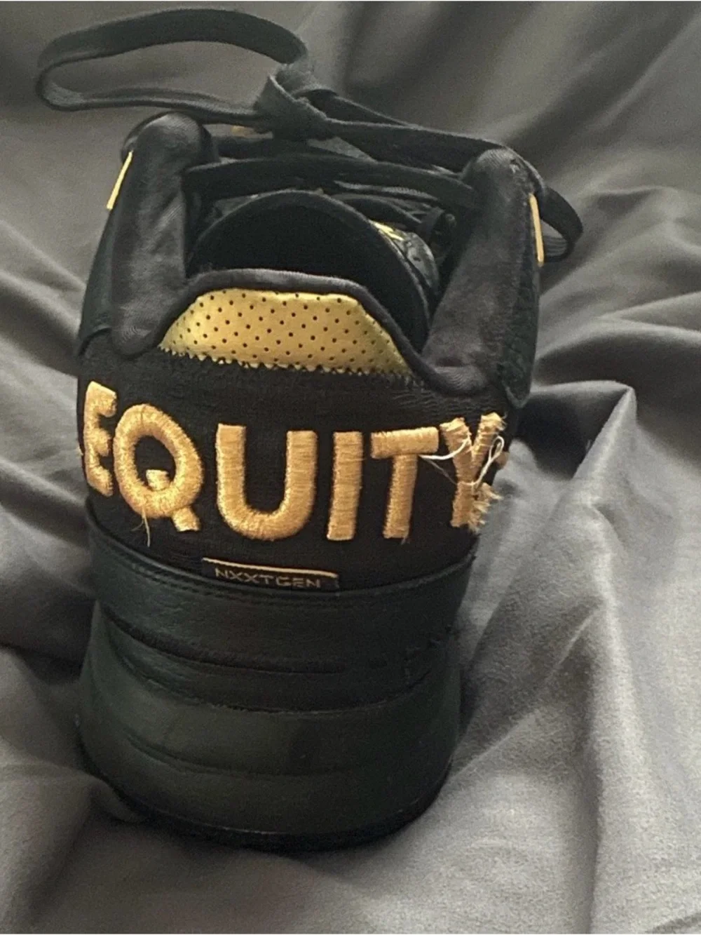 Men's Athletic Sneakers in Black & White with Gold Embroidery